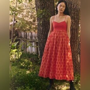 NWT THE GREAT The Camelia Dress Size 0 XS Begonia Red Orange Sleeveless Maxi